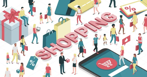 Persone Shopping Online — Vettoriale Stock