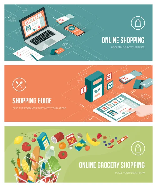 Grocery shopping online — Stock Vector