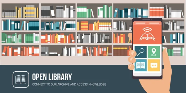 Library app on a smartphone — Stock Vector
