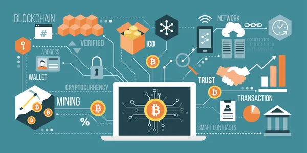 Bitcoin en cryptocurrency — Stockvector