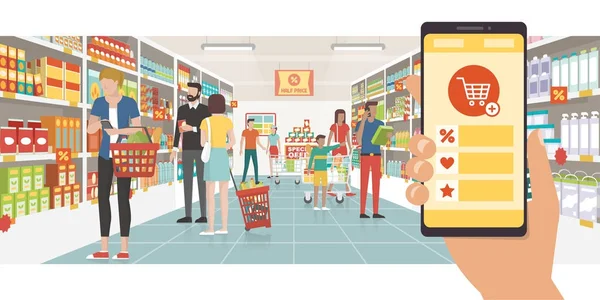 Grocery shopping app — Stock Vector