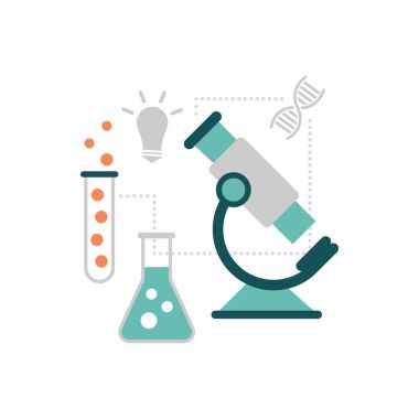 Bilim ve araştırma kavramı: mikroskop, tüp ve simgeler