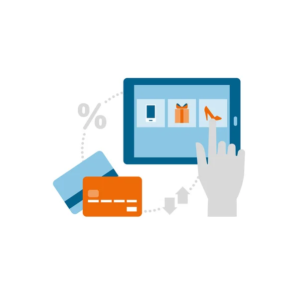Zakup Produktu Pomocą Cyfrowego Tabletu Kart Kredytowych Zakupy Online Koncepcja — Wektor stockowy
