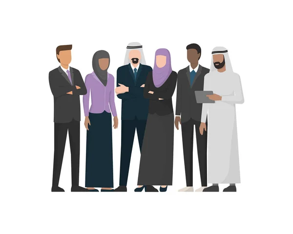Empresarios Árabes Musulmanes Unidos Concepto Negocios Internacionales — Vector de stock