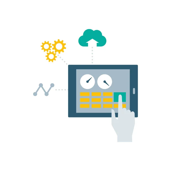 Interfaz Máquina Humana Industria Inteligente Panel Control Una Tableta Digital — Vector de stock
