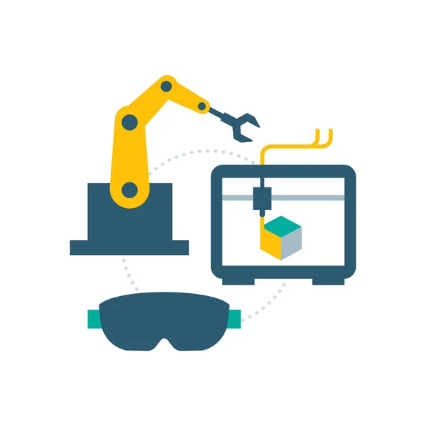 Concepto Industria Inteligente Brazo Robótico Impresora Gafas — Vector de stock