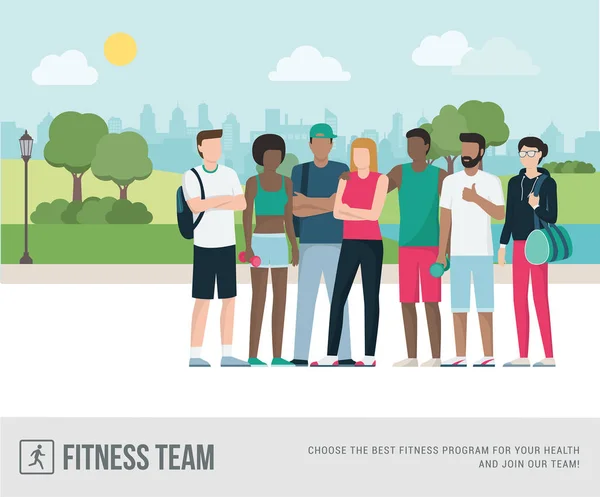Junge Sportler Posieren Gemeinsam Park Sie Joggen Freien Und Machen — Stockvektor