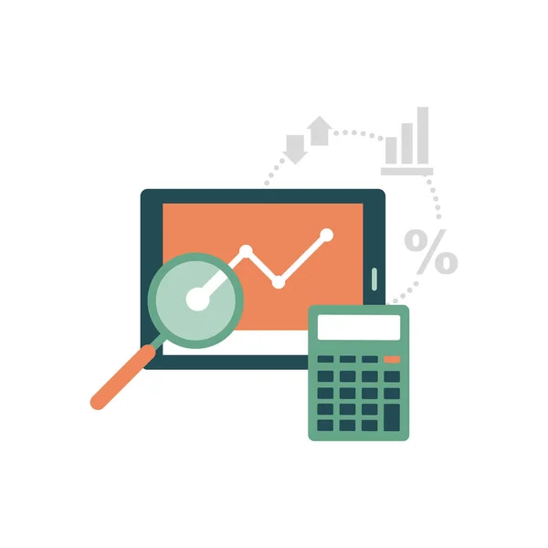 Business App Met Succesvolle Financiële Grafiek Rekenmachine Vergrootglas — Stockvector