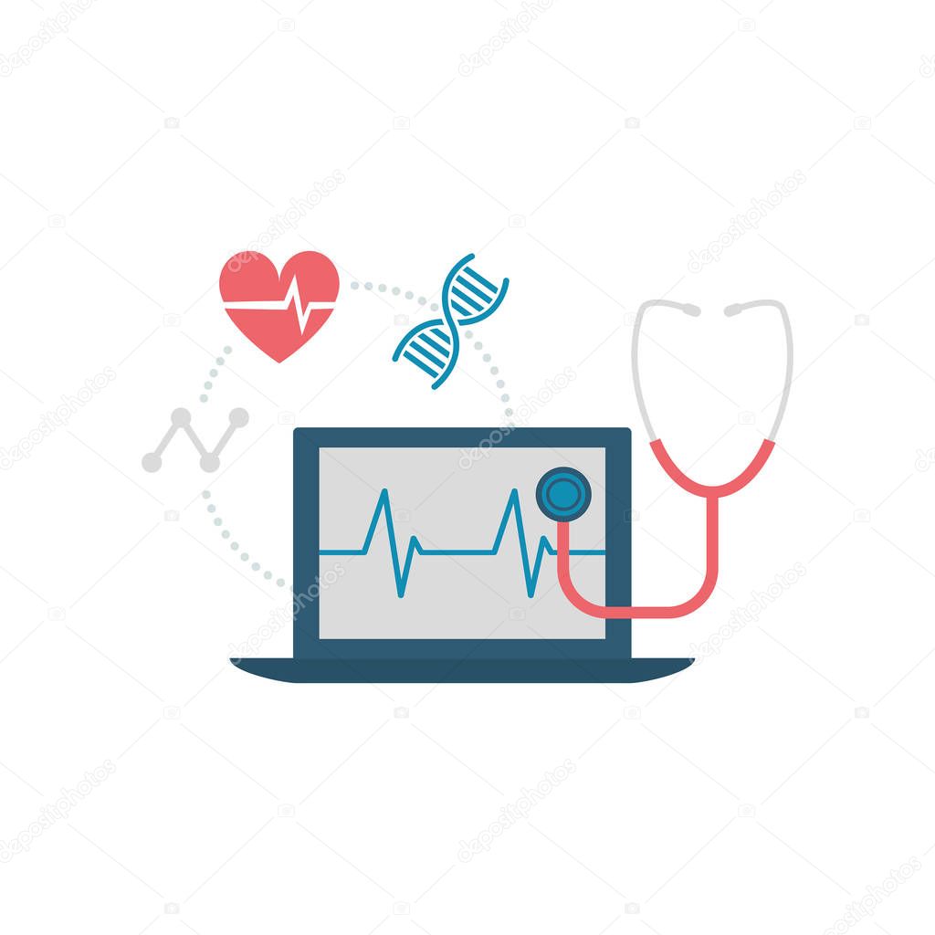 Laptop, stethoscope and medical icons: online healthcare services