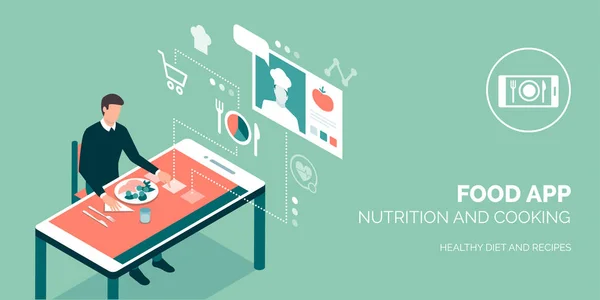 Bannière Avec Application Cuisson Concept Nutrition Cuisine — Image vectorielle
