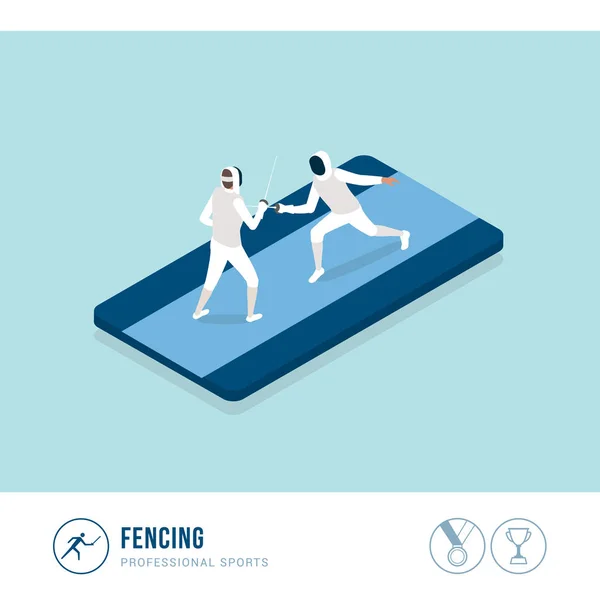 Professional sports competition: fencing, professional athletes fighting in the arena