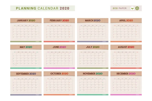 Kalendarz Ścienny Recyklingu Papieru 2020 Planistą Siatki — Wektor stockowy