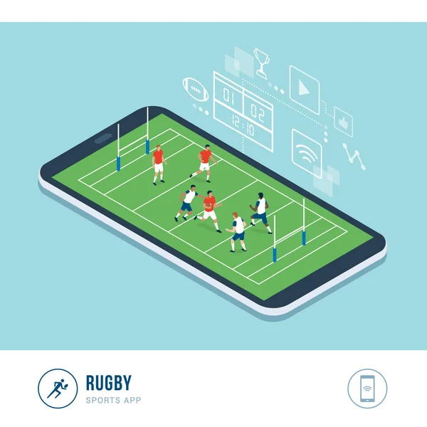 Profisport Wettbewerb Rugbyspieler Während Eines Matches Mobile App — Stockvektor