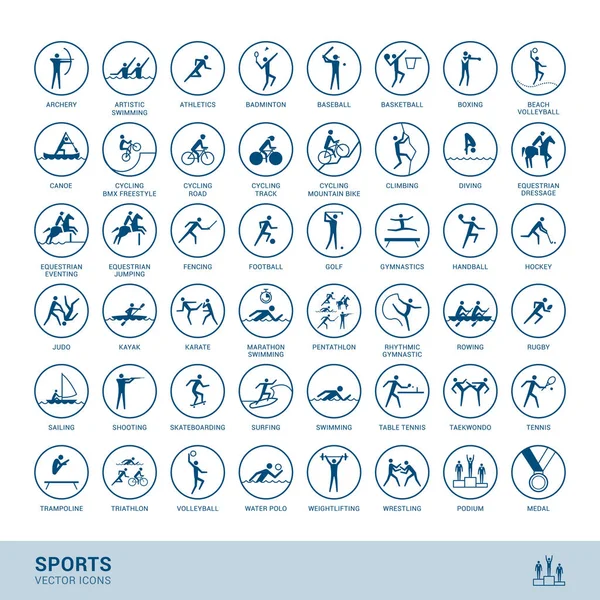 Sportdisziplinen Symbole Mit Vektor Strichmännchen Symbol — Stockvektor