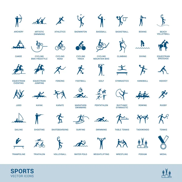 Sportdisziplinen Symbole Mit Vektor Strichmännchen Symbol — Stockvektor