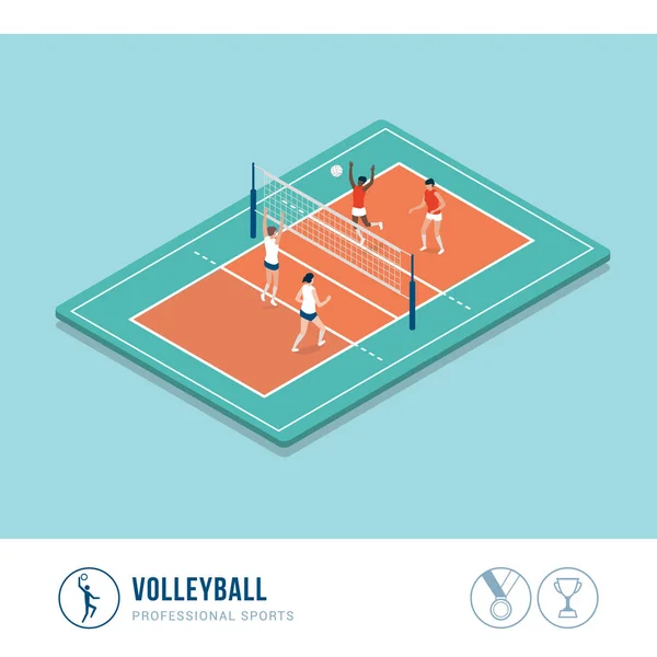 Leistungssportwettbewerb Volleyballspiel Mit Weiblichen Spielern — Stockvektor