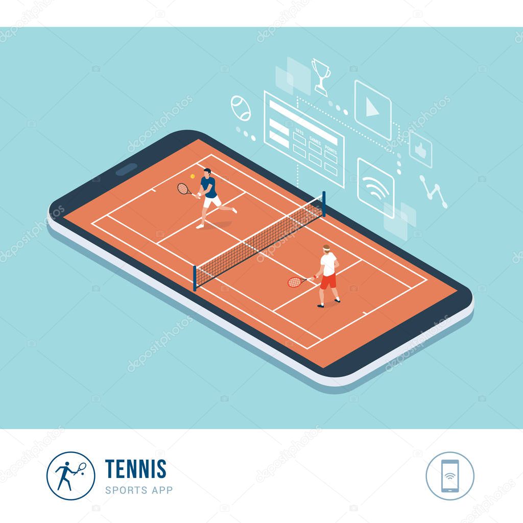 Professional sports competition: tennis players during a match, mobile app