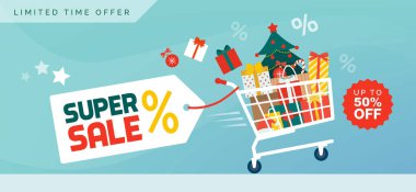 Alışveriş arabalı Noel tanıtım afişi