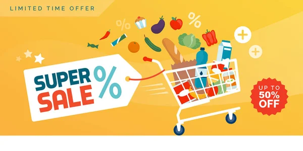 Inzerát na nákup potravin propagační prodej — Stockový vektor