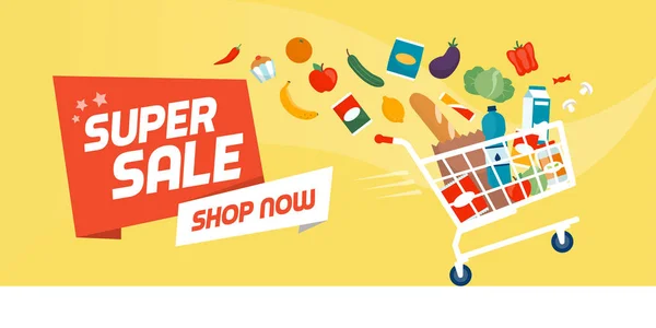 Grocery shopping promotional sale banner — ストックベクタ