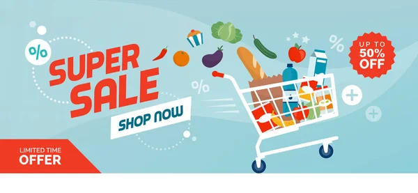 Grocery shopping promotional sale banner — 스톡 벡터