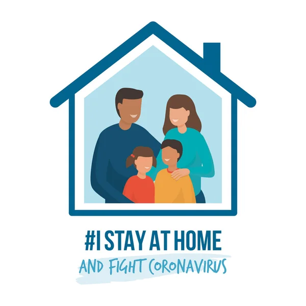Stay Home Awareness Social Media Campaign Coronavirus Prevention Family Smiling — Stock Vector