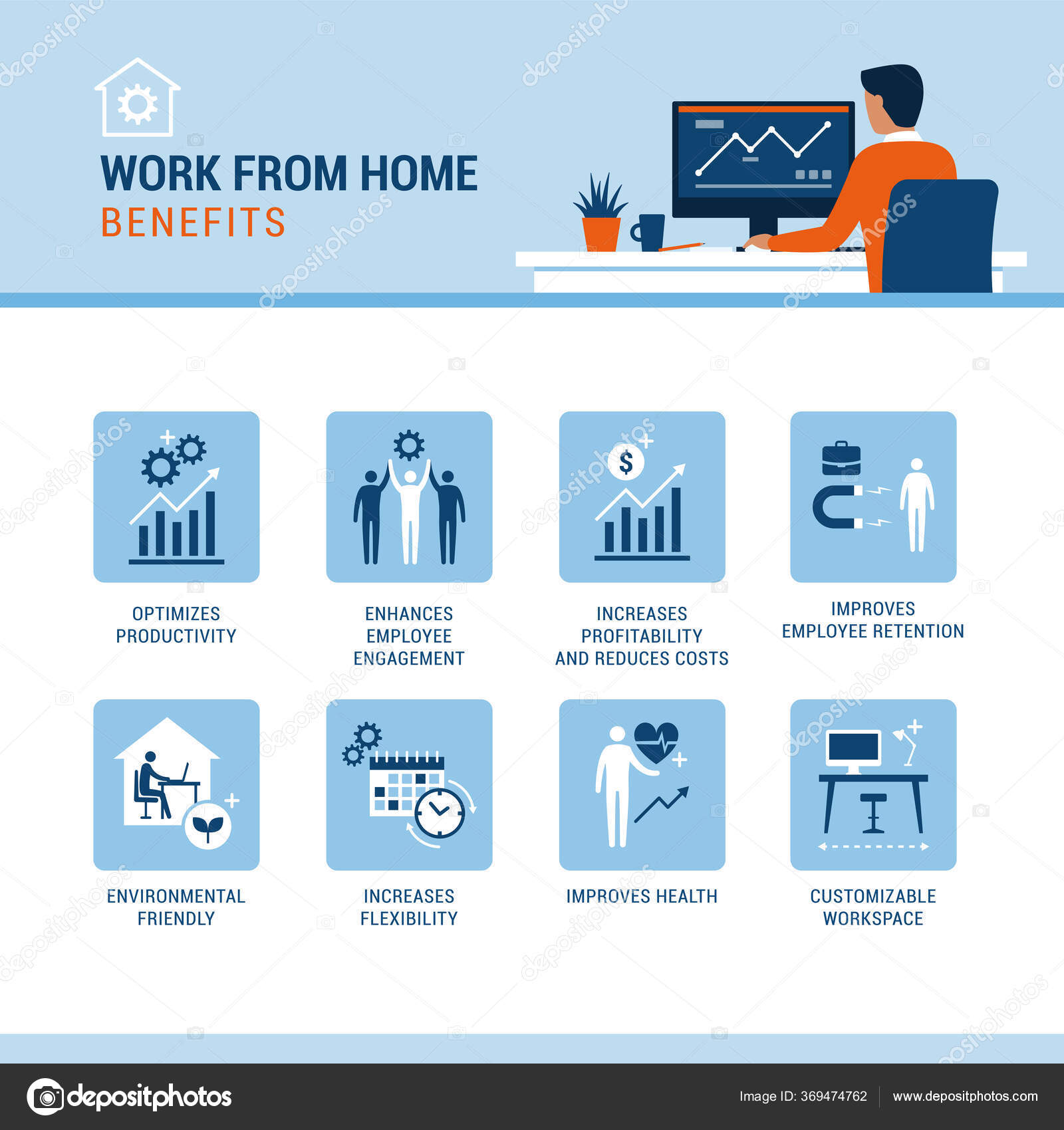 Work Home Benefits Infographic Teleworking Technology Business Concept