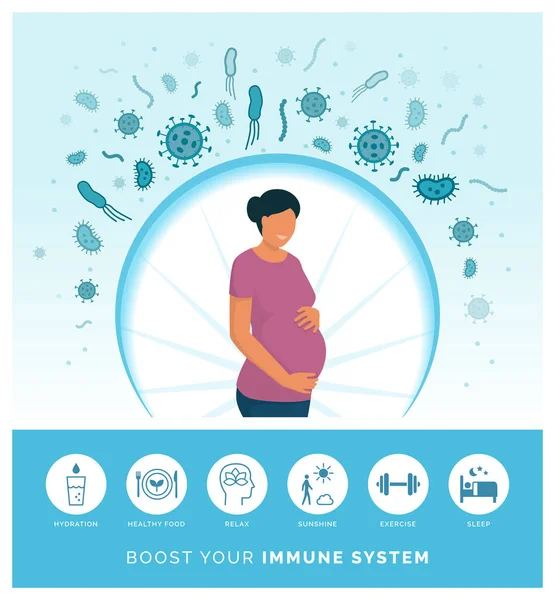 Schwangere Stärkt Ihr Immunsystem Und Schützt Sich Durch Einen Gesunden — Stockvektor