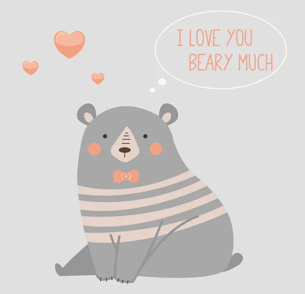 Ilustración vectorial de un lindo oso polar con un corazón es decir "Te quiero mucho, Beary ". — Vector de stock