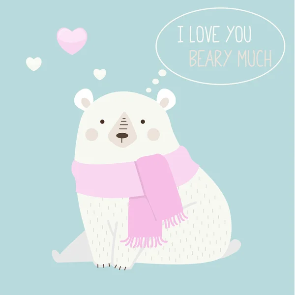 Vektorillustration av en söt isbjörn med en hjärta säger "Jag älskar dig beary mycket". — Stock vektor