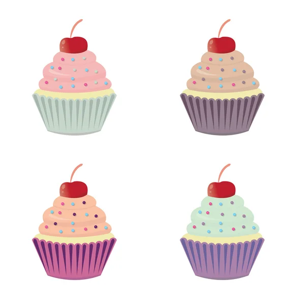 Conjunto de cupcakes vector lindo y magdalenas — Vector de stock