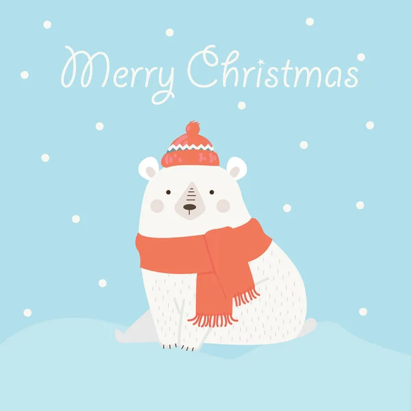 Divertida tarjeta de Feliz Navidad con el oso . — Vector de stock