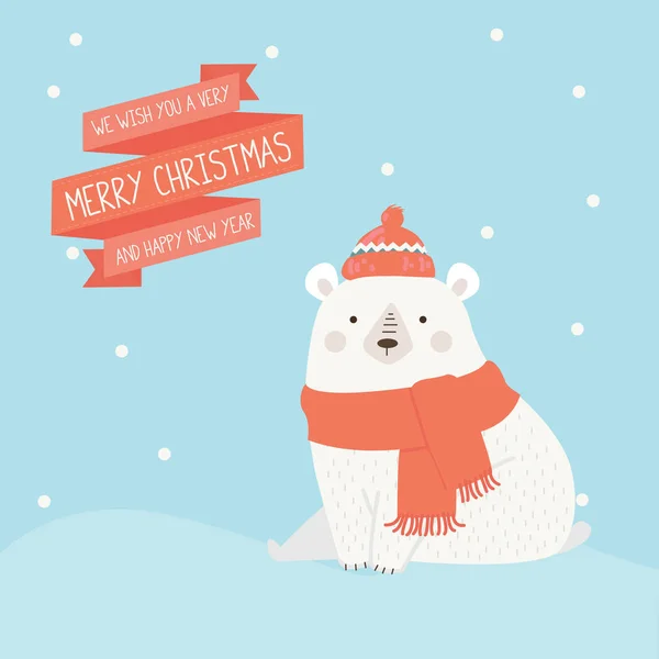 Divertida tarjeta de Feliz Navidad con el oso . Vector de stock