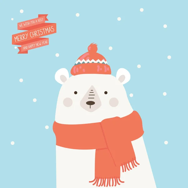 Divertida tarjeta de Feliz Navidad con el oso . Ilustración De Stock