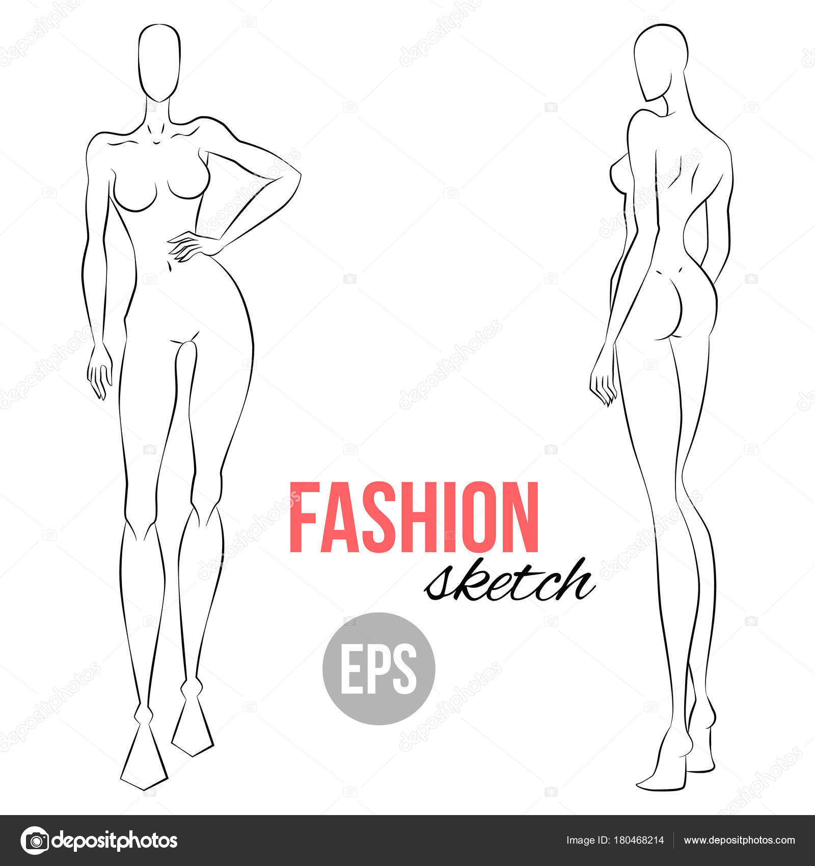 Technical Drawing Of Womans Figure Vector Thin Line Girl Model Template For  Fashion Sketching Womans Body
