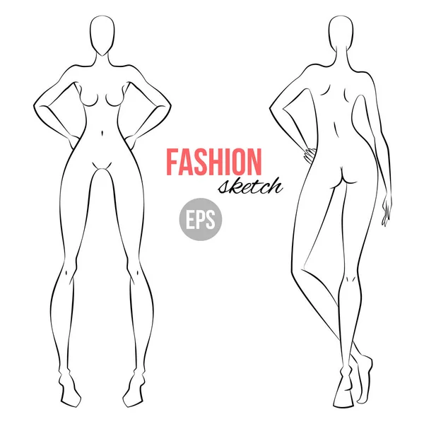 Women Figure Sketch Different Poses Template Drawing Stylist Designers Clothes — Stock Vector