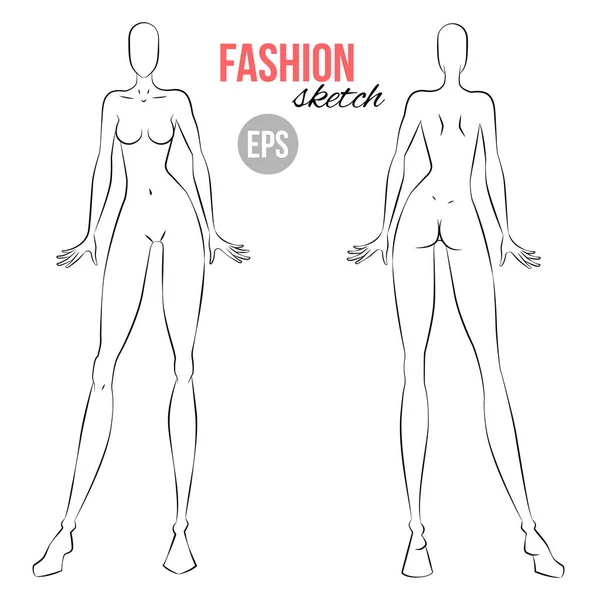 Women Figure Sketch Different Poses Template Drawing Stylist Designers Clothes — Stock Vector