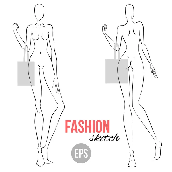 Women Figure Sketch Different Poses Template Drawing Stylist Designers Clothes — Stock Vector