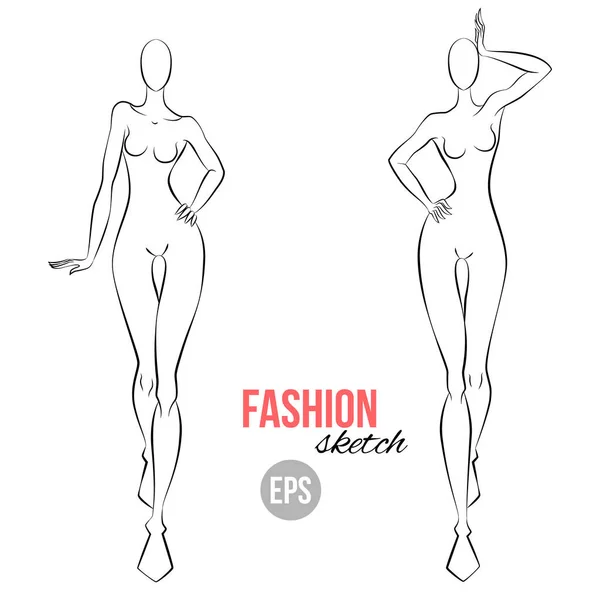 女性の図のスケッチ さまざまなポーズ スタイリストやデザイナーの服のための図面のテンプレートです ベクトルのファッションのスケッチに少女モデル テンプレート ファッション イラスト — ストックベクタ