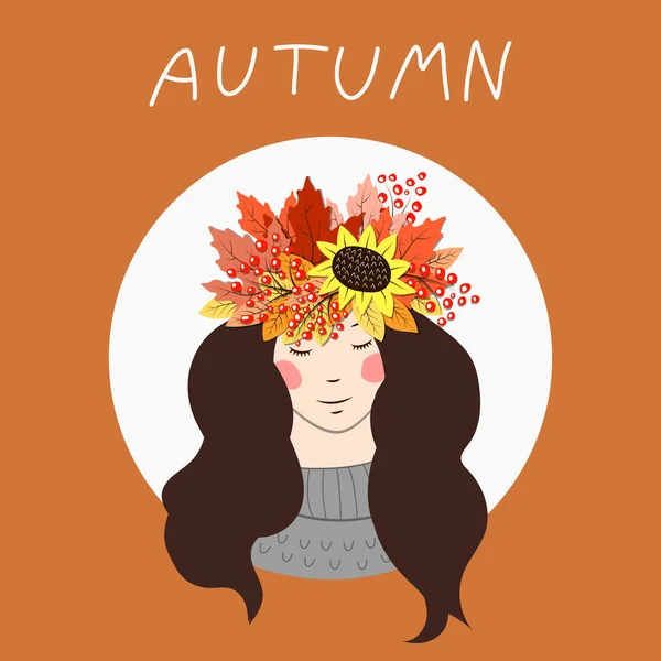 Fille Automne Carte Vœux Jolie Illustration Vectorielle Carte Avec Fille — Image vectorielle