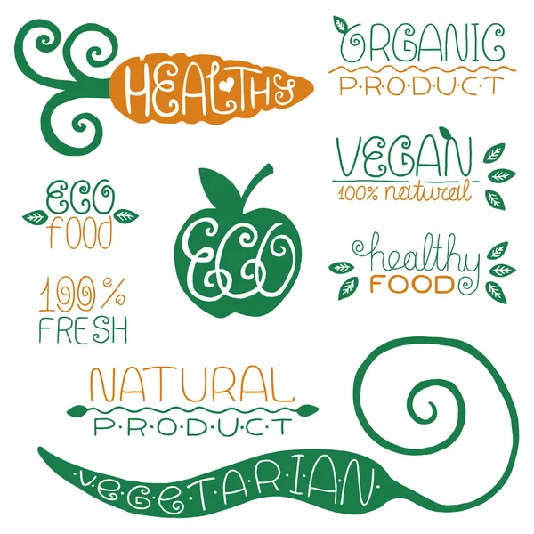 Ensemble Insignes Logos Timbres Étiquettes Pour Produits Naturels Fermes Biologiques — Image vectorielle