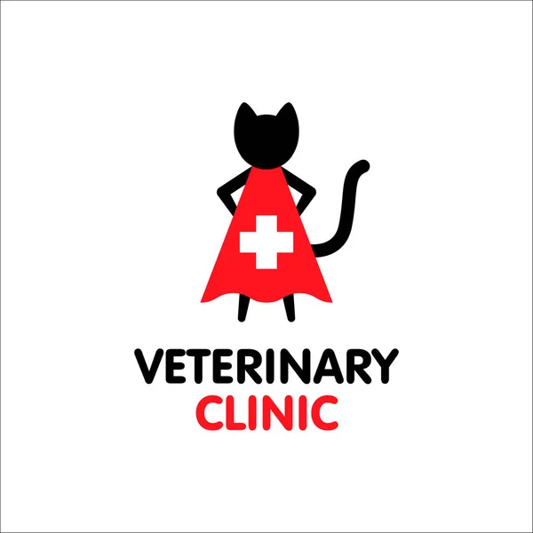 Veterinärklinik Logotyp Svart Katt Hjälte Svarta Och Röda Färger Akut — Stock vektor