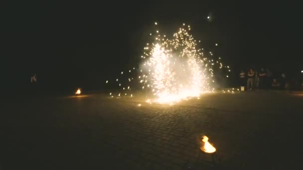 Fire Show In The Dark — Stock Video