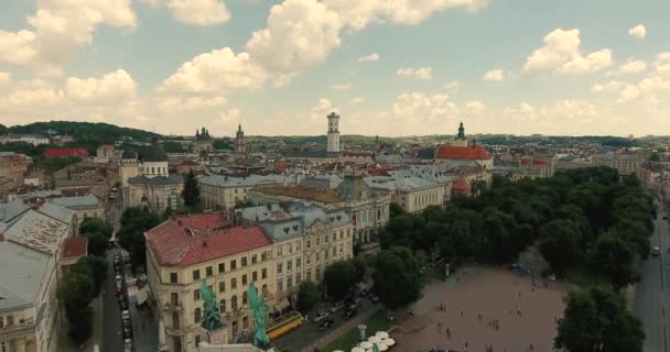 Central Part of Old City Lviv Opera Ukraine — Stock Video