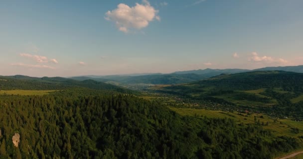 Vlucht boven bos een bergen — Stockvideo