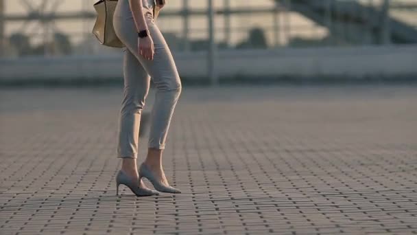 Sexy Legs Woman Walking in City — Stock Video