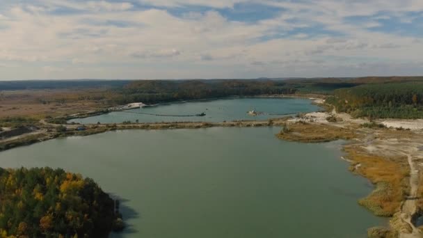 Aerial view Loading Sand in a Heavy Dump Truck in Open Space — Stock Video