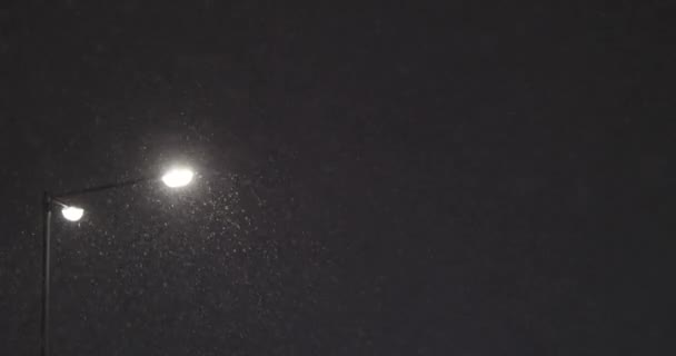 Pouliční lampa v noci během sněhové bouře — Stock video