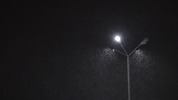 Snowing at night Lighted lantern — Stock Video