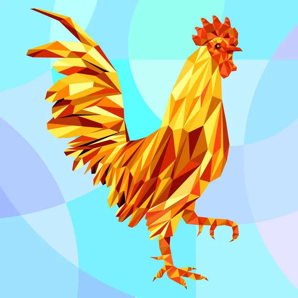 Coq aux plumes rouge vif et jaune sur fond abstrait — Image vectorielle